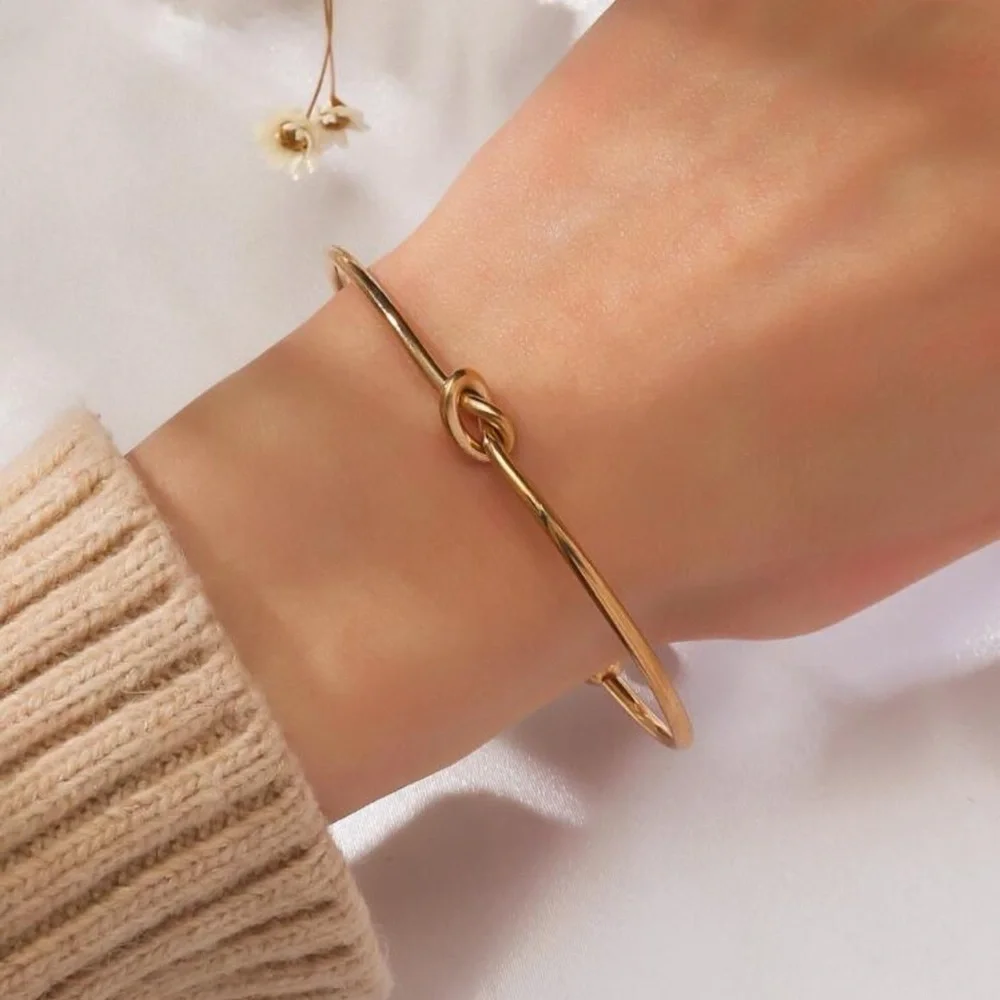 Gold Knot Bangle Bracelet – Minimalist Infinity Love Cuff